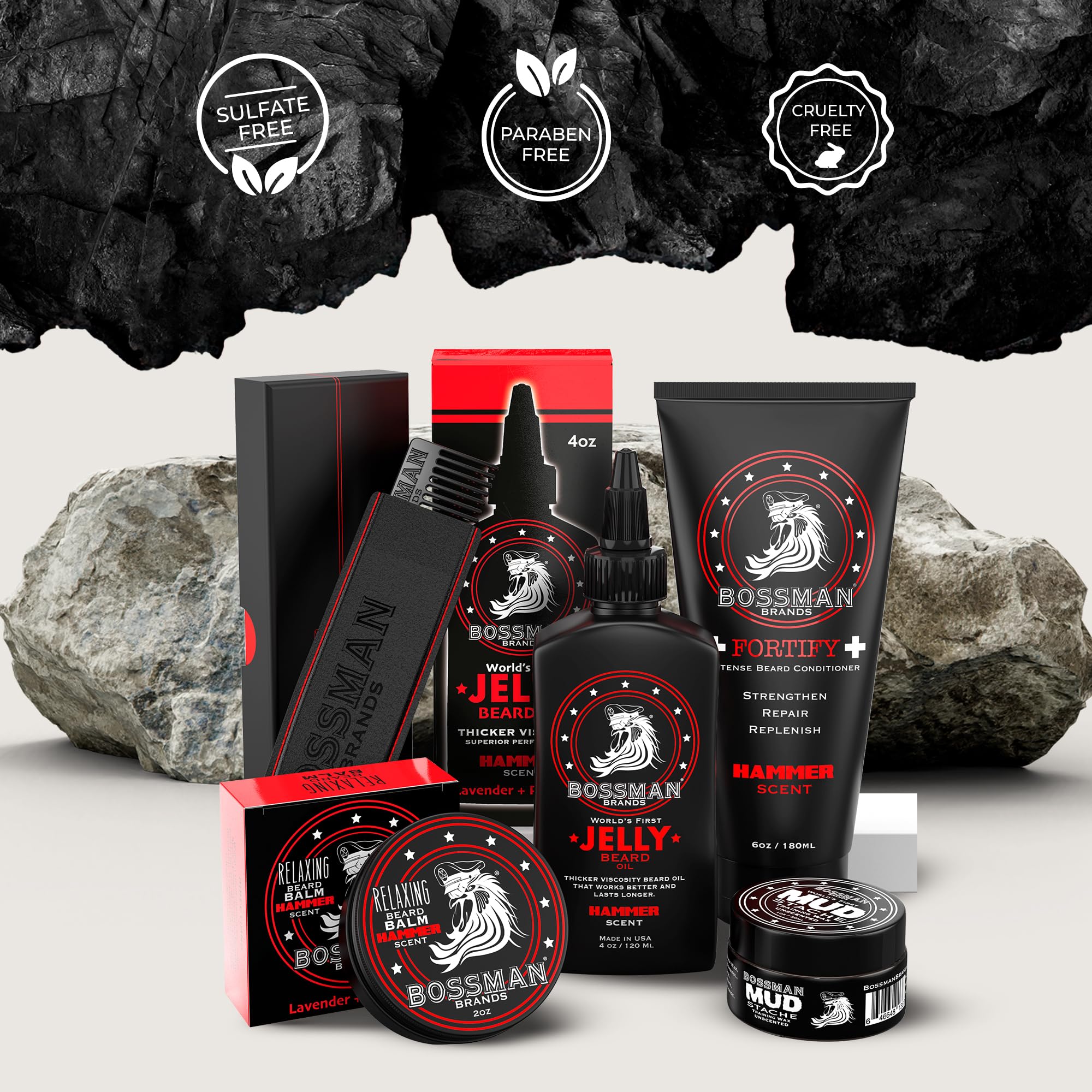 Bossman Bossman Complete Beard Kit - Beard Oil, Conditioner, and Balm. Eliminate Beard Itch, Grower a Thicker, More Mature Beard (Hammer Scent)